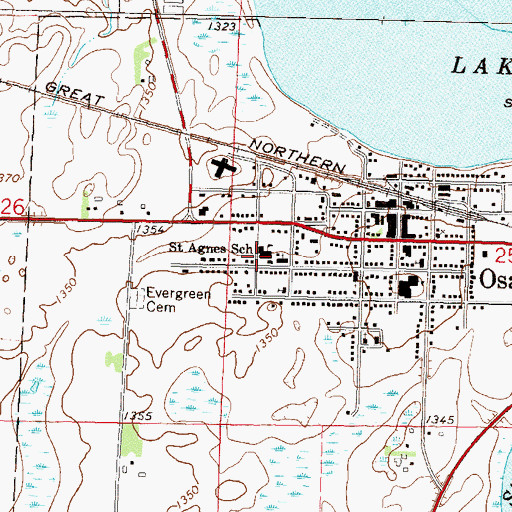 Topographic Map of Saint Agnes School, MN