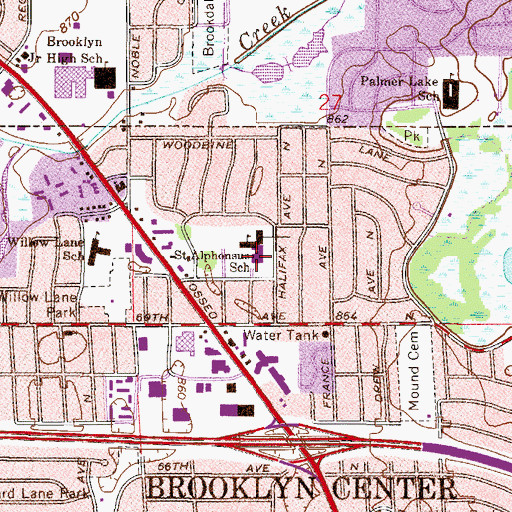 Topographic Map of Saint Alphonsus Parish School, MN