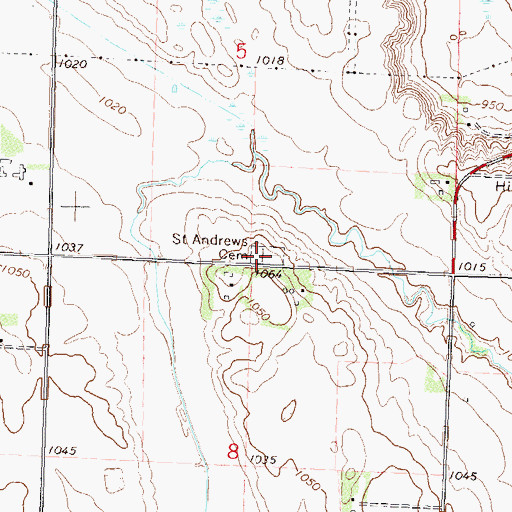 Topographic Map of Saint Andrews Cemetery, MN