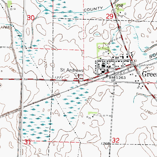 Topographic Map of Saint Andrews Cemetery, MN