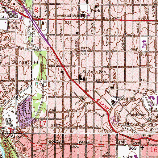 Topographic Map of Saint Anne School, MN
