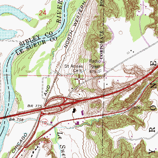 Topographic Map of Saint Annes Cemetery, MN