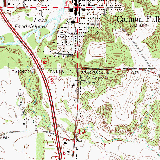 Topographic Map of Saint Anscars Cemetery, MN