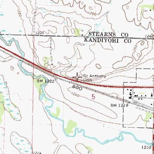 Topographic Map of Saint Anthony Cemetery, MN
