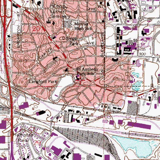 Topographic Map of Saint Anthony Park School, MN