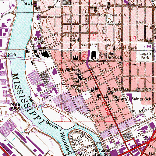 Topographic Map of Saint Anthony School, MN