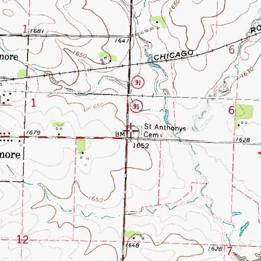 Topographic Map of Saint Anthonys Cemetery, MN