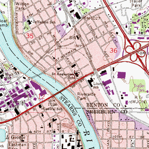 Topographic Map of Saint Augustine School, MN