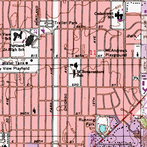 Topographic Map of Saint Bonaventure School, MN
