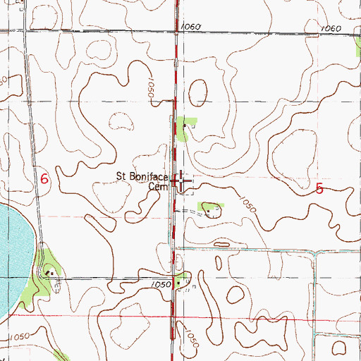Topographic Map of Saint Boniface Cemetery, MN