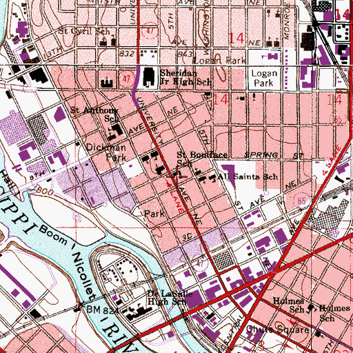 Topographic Map of Saint Boniface School, MN