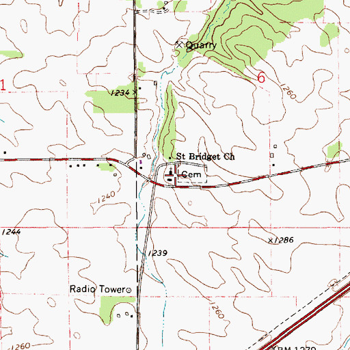 Topographic Map of Saint Bridget Church, MN