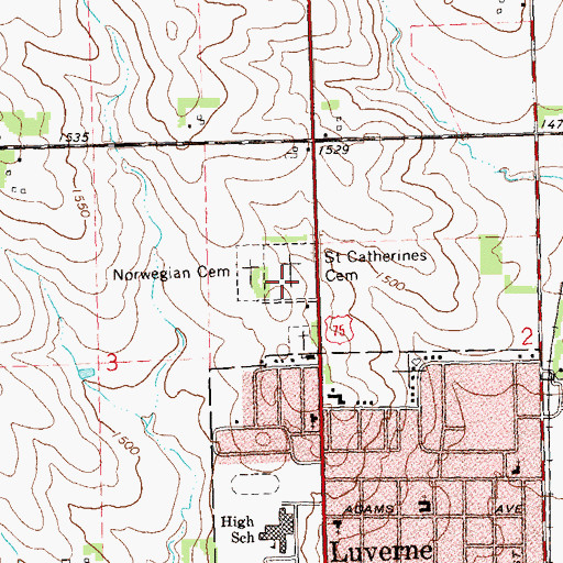 Topographic Map of Saint Catherine Cemetery, MN