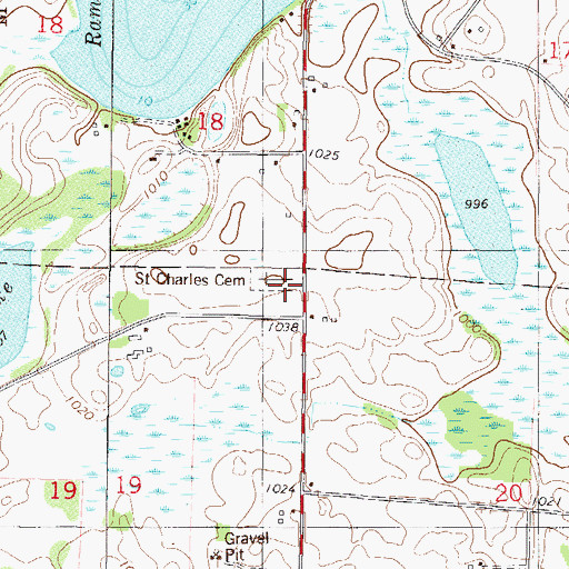 Topographic Map of Saint Charles Cemetery, MN