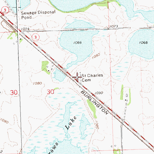 Topographic Map of Saint Charles Cemetery, MN
