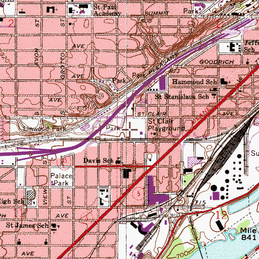 Topographic Map of Saint Clair Playground, MN