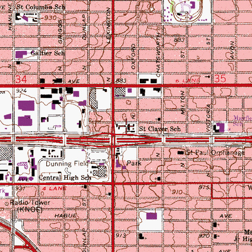 Topographic Map of Saint Peter Claver School, MN