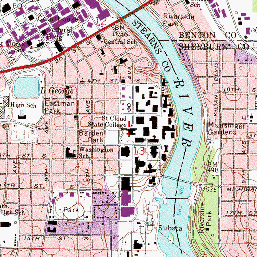 Topographic Map of Saint Cloud State University, MN