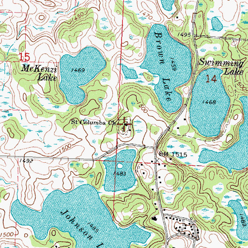 Topographic Map of Saint Columbia Church, MN