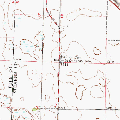 Topographic Map of Saint Donatus Cemetery, MN