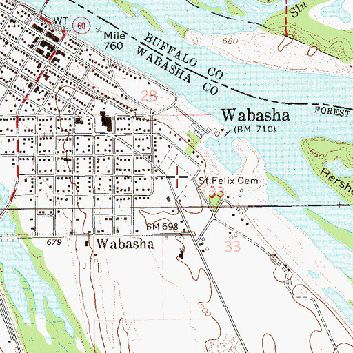 Topographic Map of Saint Felix Cemetery, MN