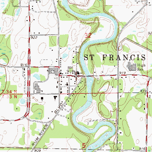 Topographic Map of Saint Francis, MN