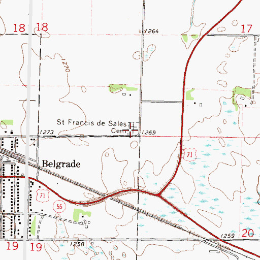 Topographic Map of Saint Francis De Sales Cemetery, MN