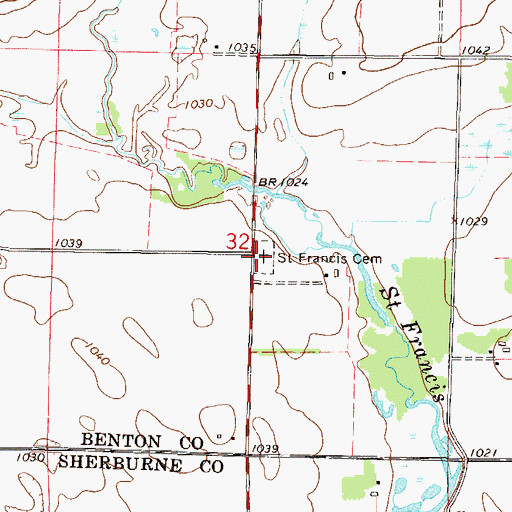 Topographic Map of Saint Francis Cemetery, MN