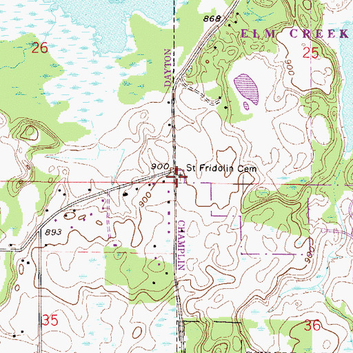Topographic Map of Saint Fridolin Cemetery, MN