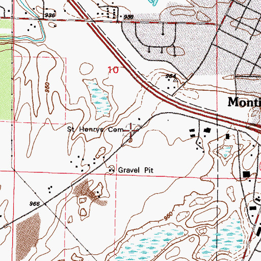 Topographic Map of Saint Henrys Cemetery, MN