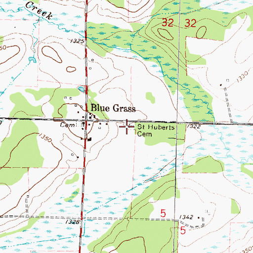 Topographic Map of Saint Huberts Cemetery, MN