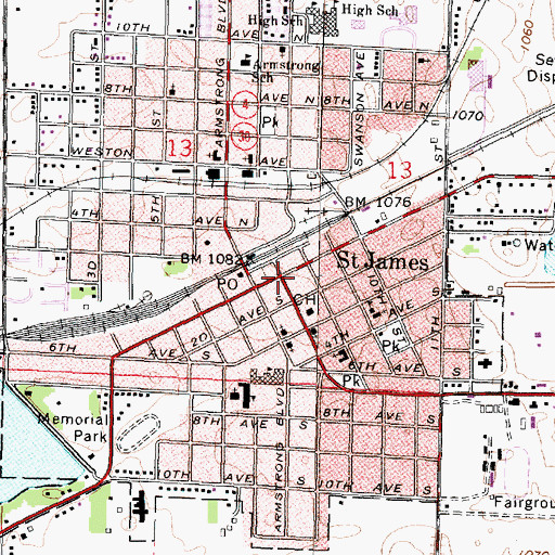 Topographic Map of Saint James, MN