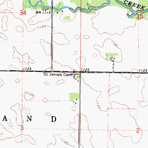 Topographic Map of Saint James Cemetery, MN