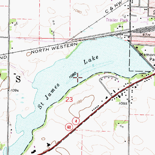 Topographic Map of Saint James Lake, MN