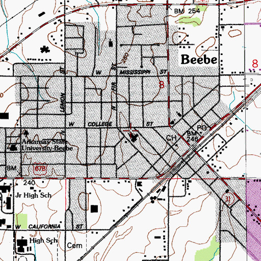 Topographic Map of First Baptist Church, AR