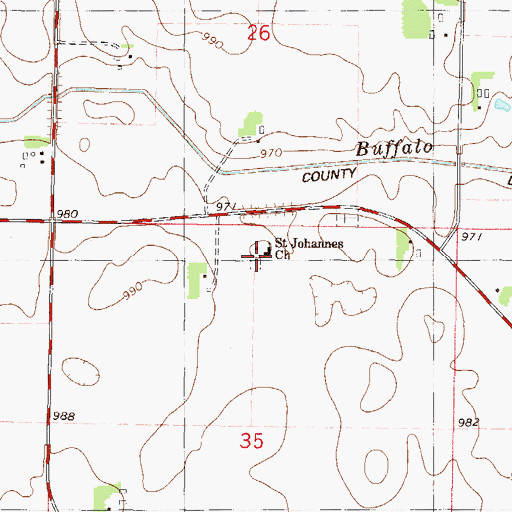 Topographic Map of Saint Johannes Church, MN