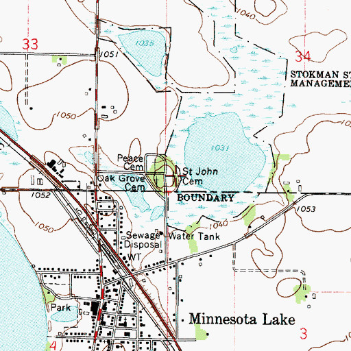 Topographic Map of Saint John Cemetery, MN
