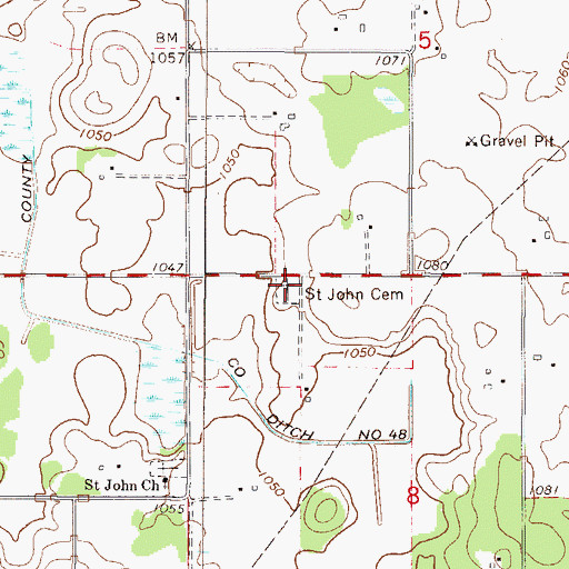 Topographic Map of Saint John Cemetery, MN