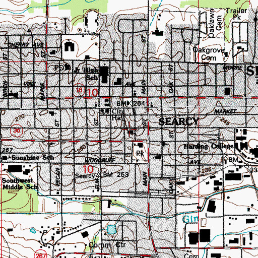Topographic Map of First Baptist Church, AR