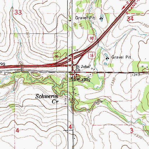 Topographic Map of Saint John Church, MN