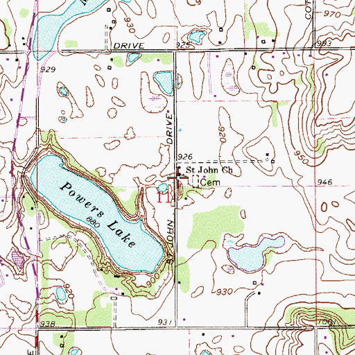Topographic Map of Saint John Church, MN