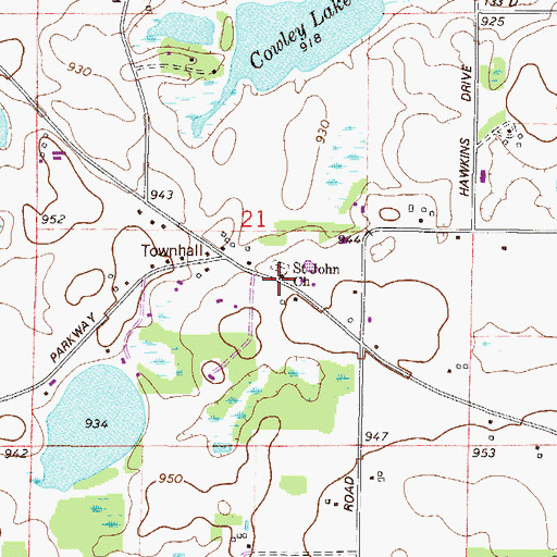 Topographic Map of Saint John Church, MN