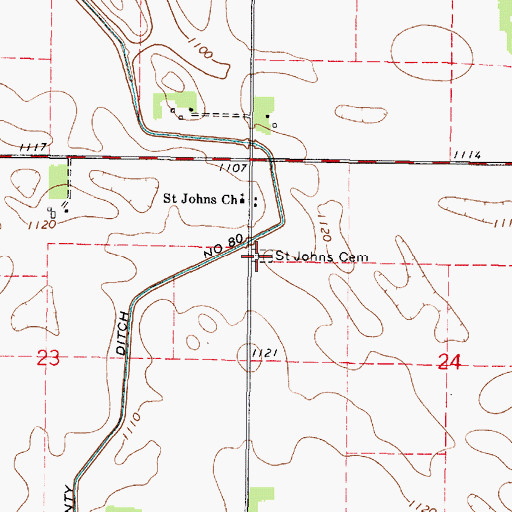 Topographic Map of Saint Johns Cemetery, MN