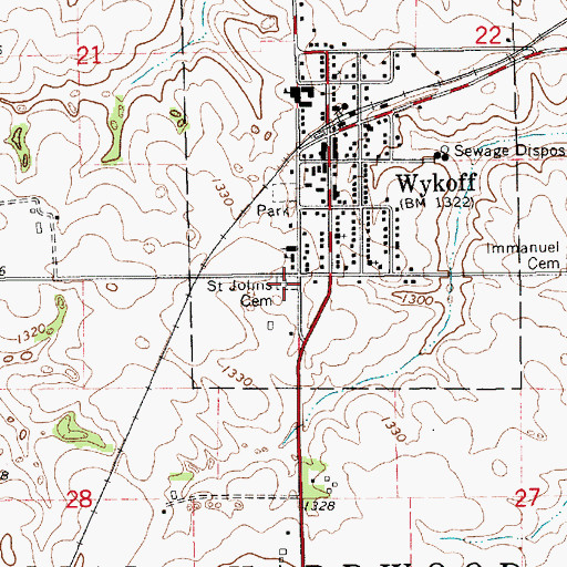 Topographic Map of Saint Johns Cemetery, MN