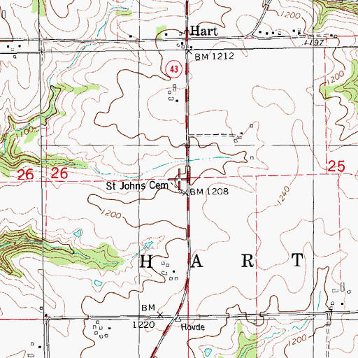 Topographic Map of Saint Johns Cemetery, MN