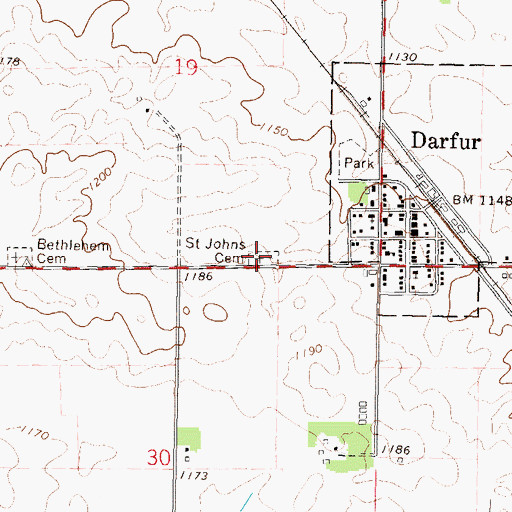 Topographic Map of Saint Johns Cemetery, MN