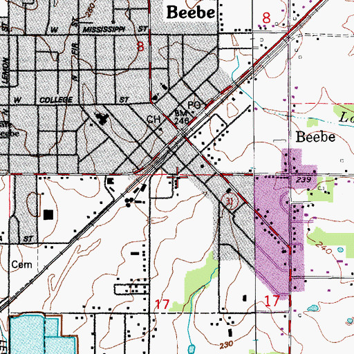 Topographic Map of First Christian Church, AR