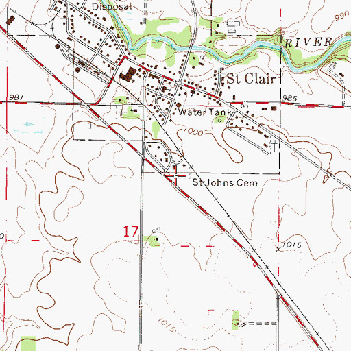 Topographic Map of Saint Johns Cemetery, MN