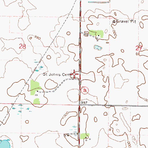 Topographic Map of Saint Johns Cemetery, MN