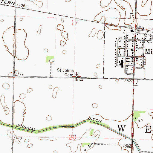 Topographic Map of Saint Johns Cemetery, MN